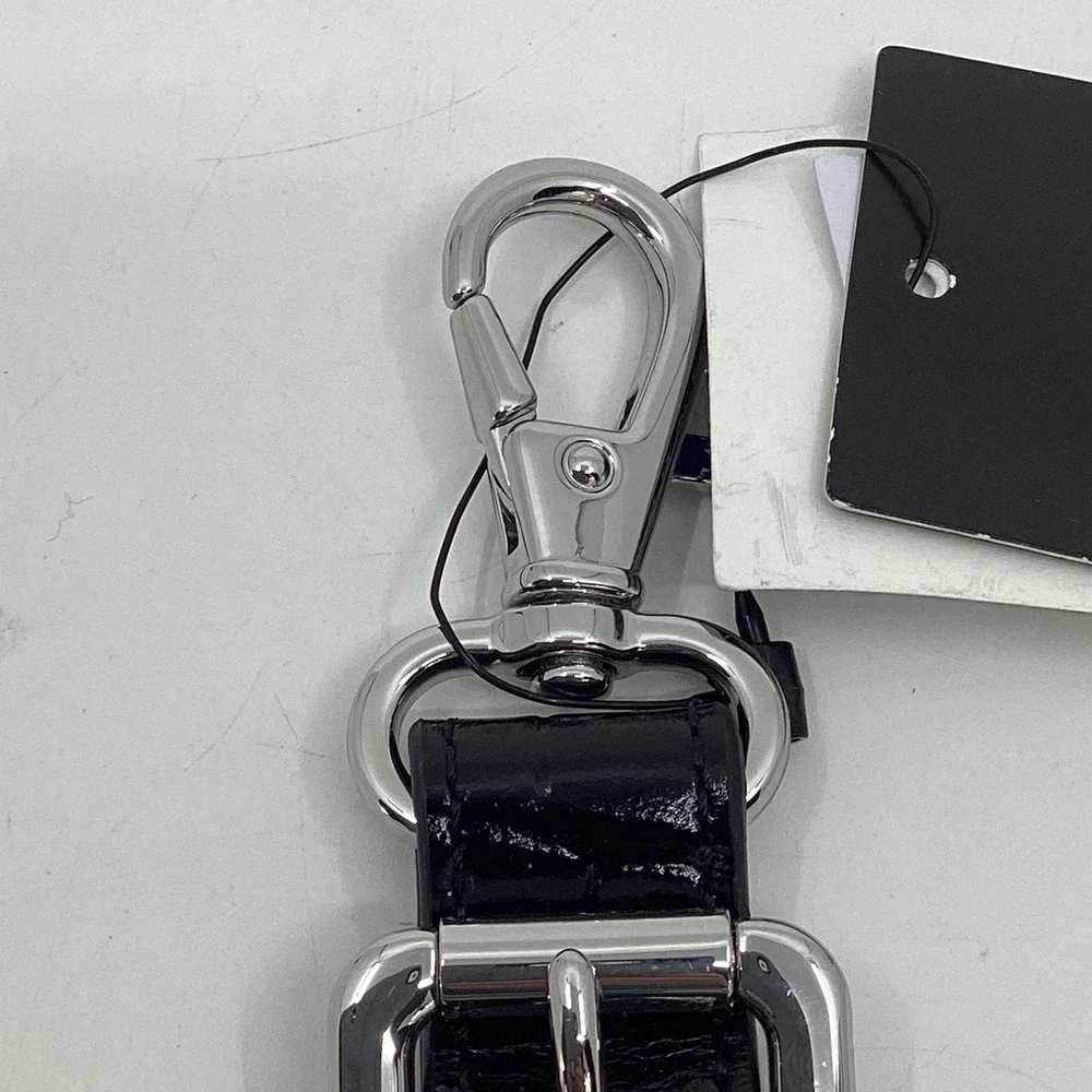 Lauren Ralph Lauren Black Croc Embossed Leather Buckle Padlock Keychain NWT